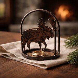 Rustic Metal Moose Candle Holder or Napkin Holder